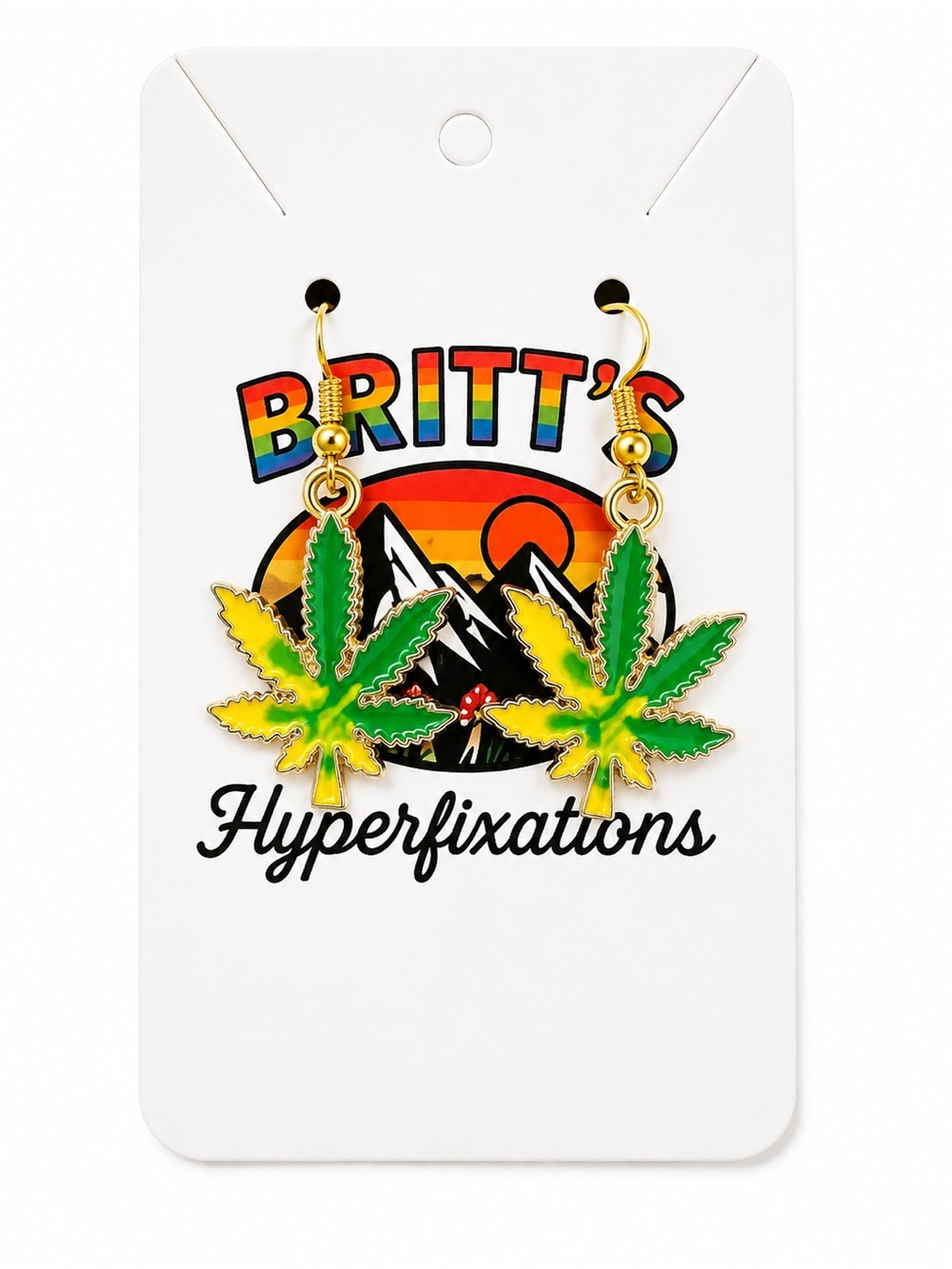 Britt’s Hyperfixations Green Yellow Leaf Dangle Earrings Gold Tone